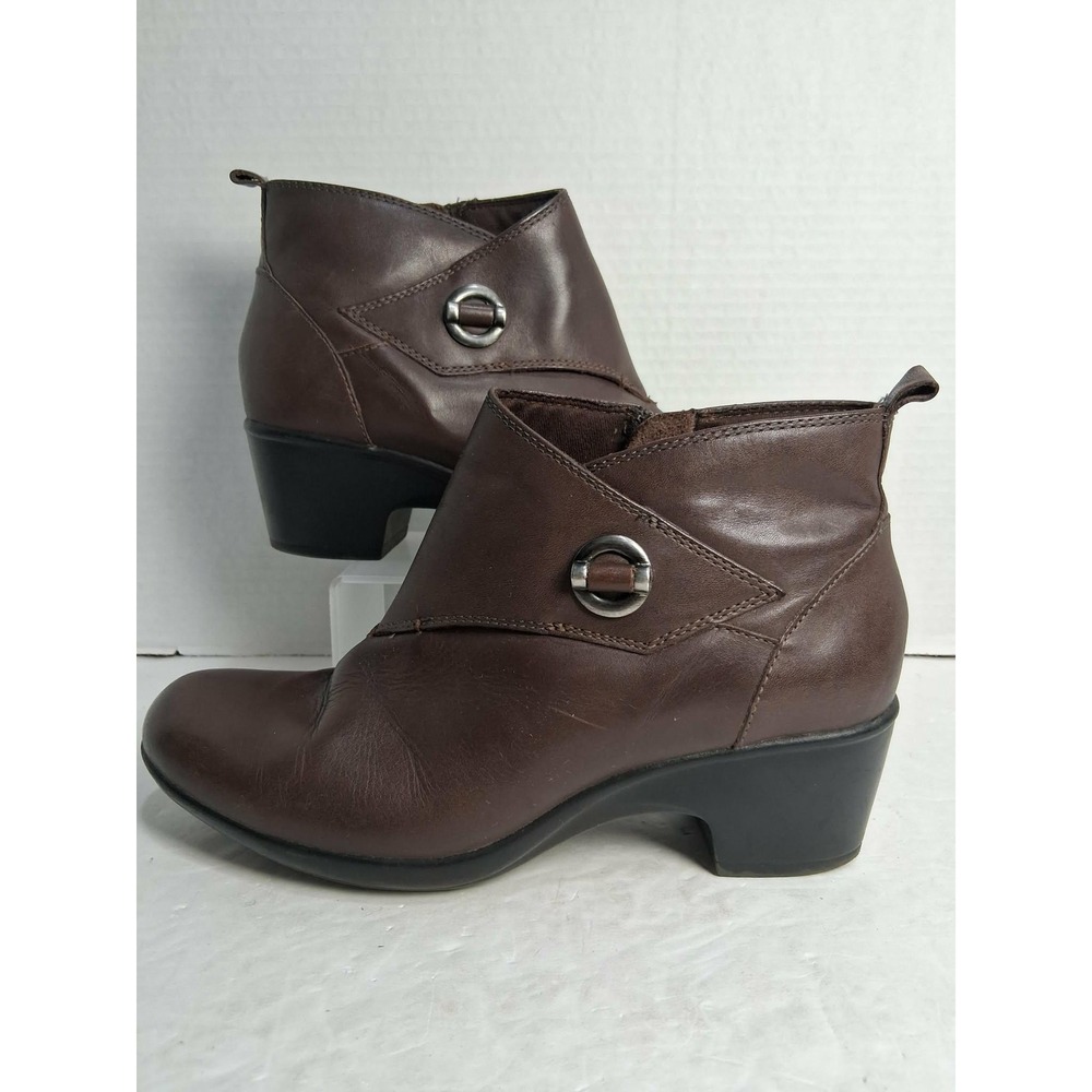 Clarks Womens 7 Brown Leather Side Zip Ankle Boots Block Heel Comfort Shoes